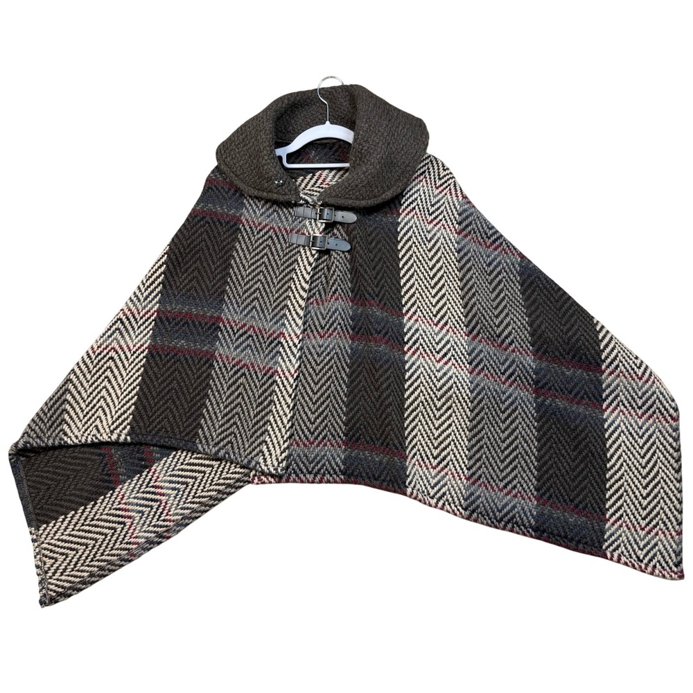 John Branigan Weavers Cape Womens OS Brown NWT Wool Herringbone Plaid Buckle